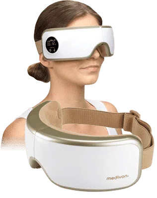 Medivon Horizon PRO colocado en la zona de los ojos para masaje ocular y de sienes