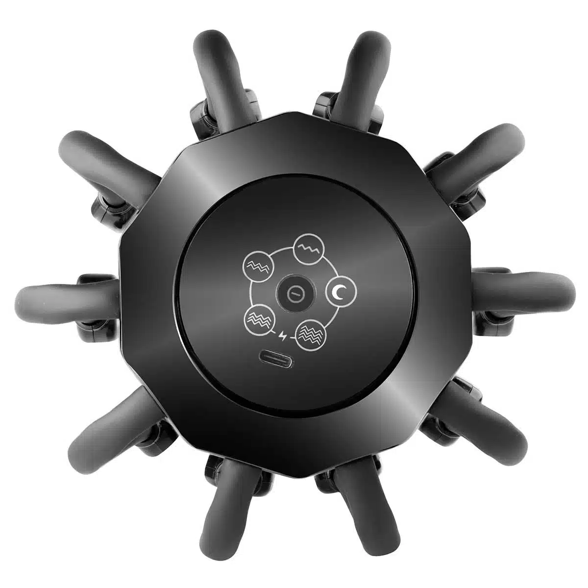 Vista superior del masajeador Medivon Octopus con control y carga USB-C